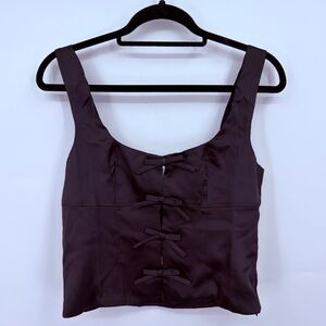 NWT Isalis Brown Bow Front Corset Top Coquette Balletcore Satin Tank Size L
